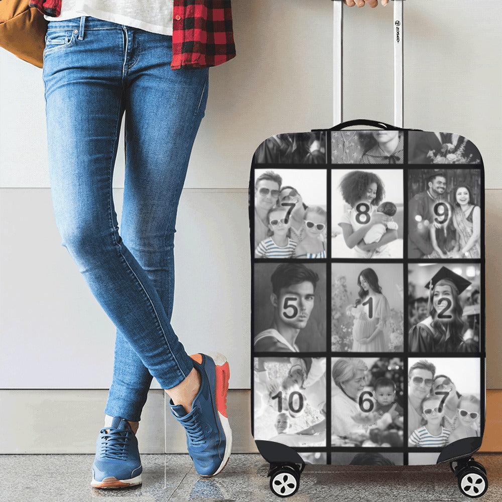 Black & White Grid Luggage Cover/Medium 22"-25"