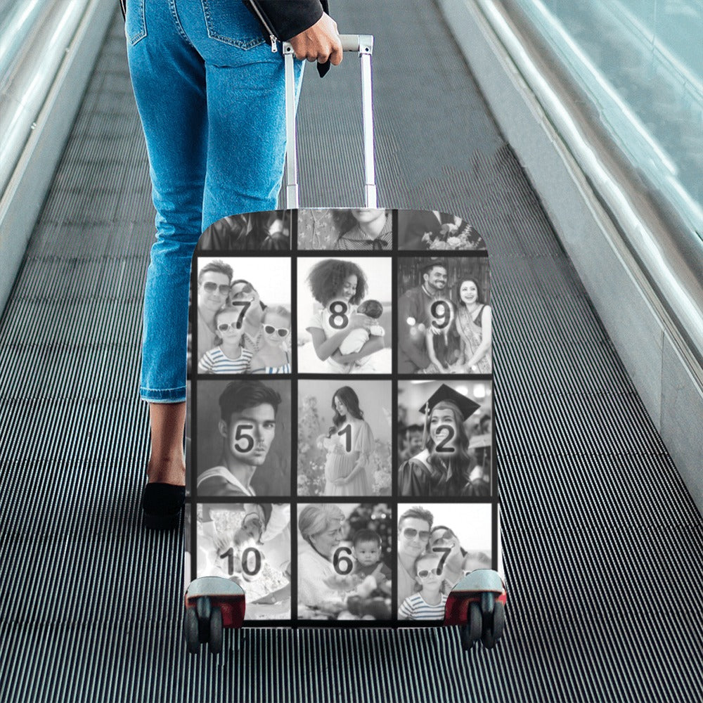 Black & White Grid Luggage Cover/Medium 22"-25"