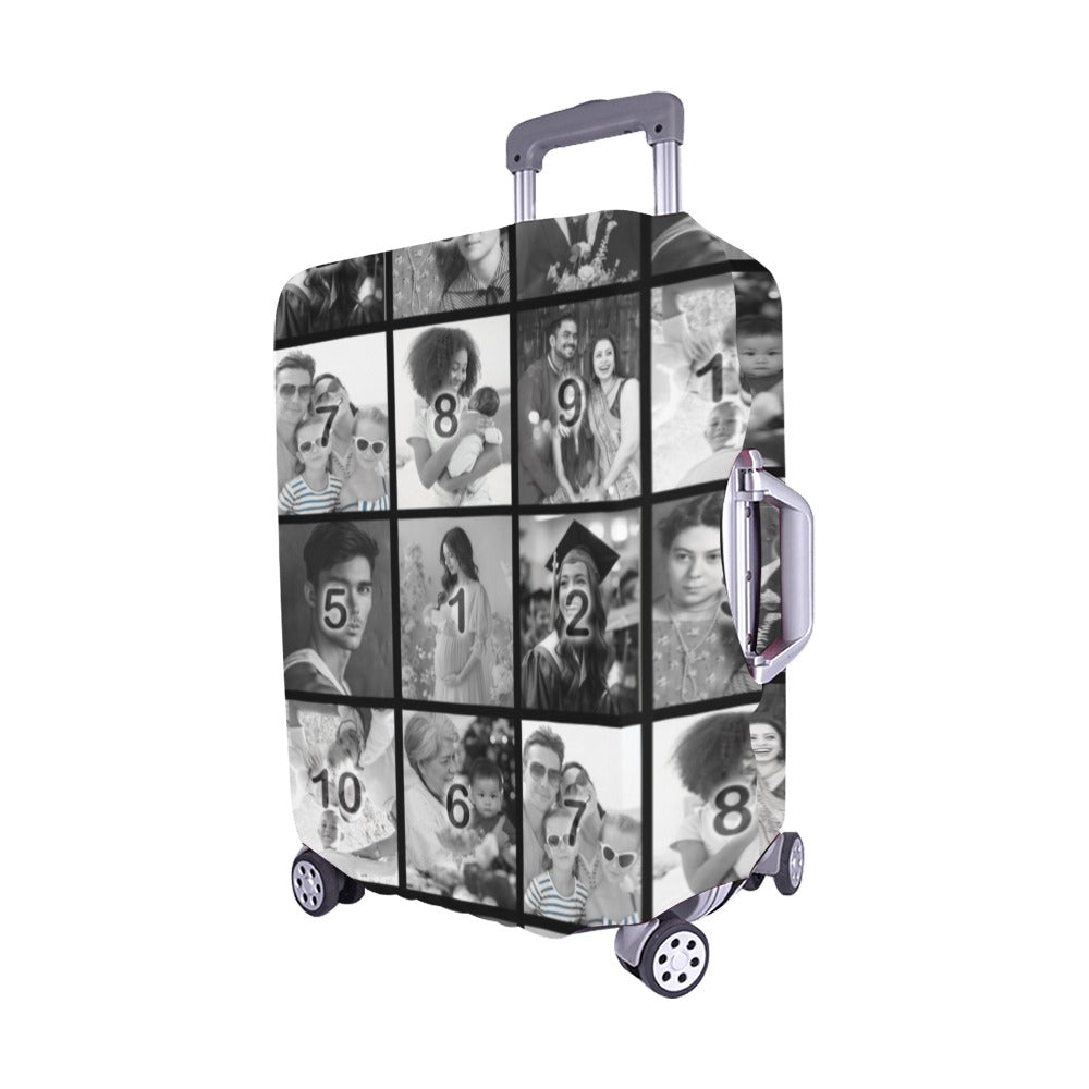 Black & White Grid Luggage Cover/Medium 22"-25"